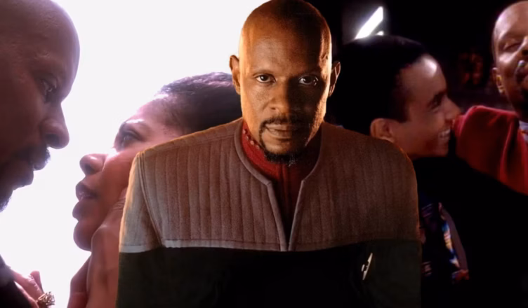 Benjamin Sisko with Kasidy Yates and Jake Sisko, highlighting the family relationships at the heart of his journey in Star Trek: Deep Space Nine.