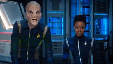 Michael Burnham and Saru together aboard the USS Discovery as their relationship evolves from rivalry into trust and leadership.